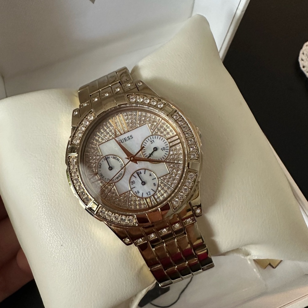 Guess Gold-Tone Multi-Dial Watch with Crystal Accents